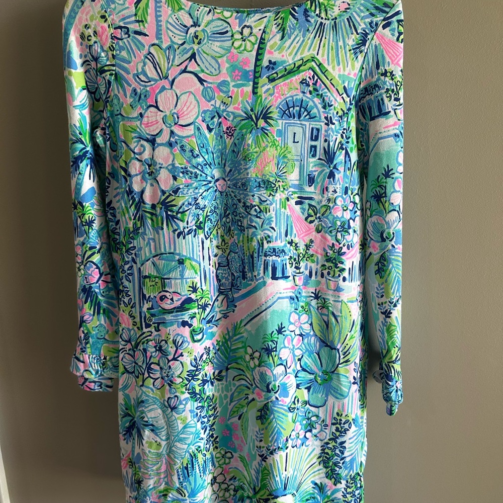 Lilly Pulitzer Floral Palm Print Shift Dress - Pastel Blue Pink Green